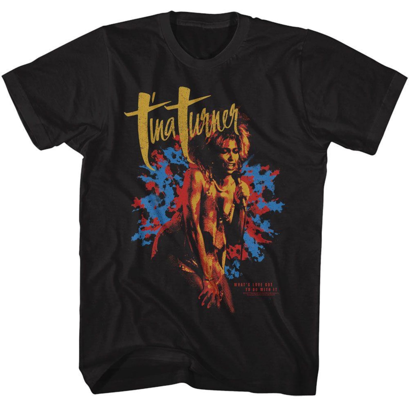 Tina Turner Splatter Background Black T-Shirt 2XL