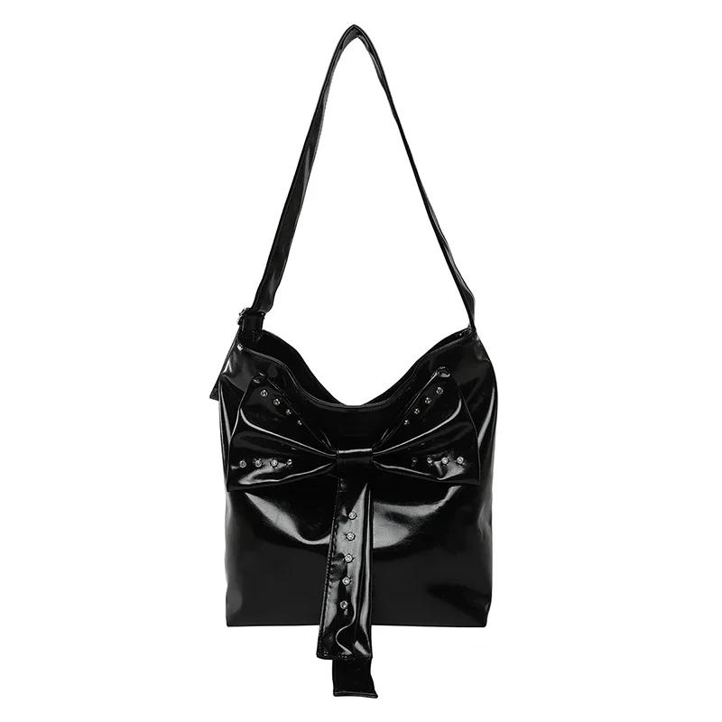 

Super Cool Diamds Bow Persality Solid PU Square Shoulder Bags Light Luxury Large Capacity Popularity Women s Crossbody Bags чёрный