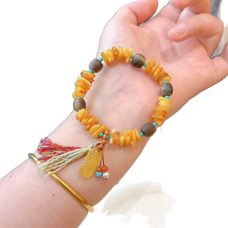 Chinese Style Amber and Agarwood Tassel Bracelet for Women