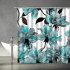 Purple Flowers Shower Curtain Abstract Chrysanthemum Gray Background Autumn Plant Fabric Bathroom Decor Curtains Sets with Hooks