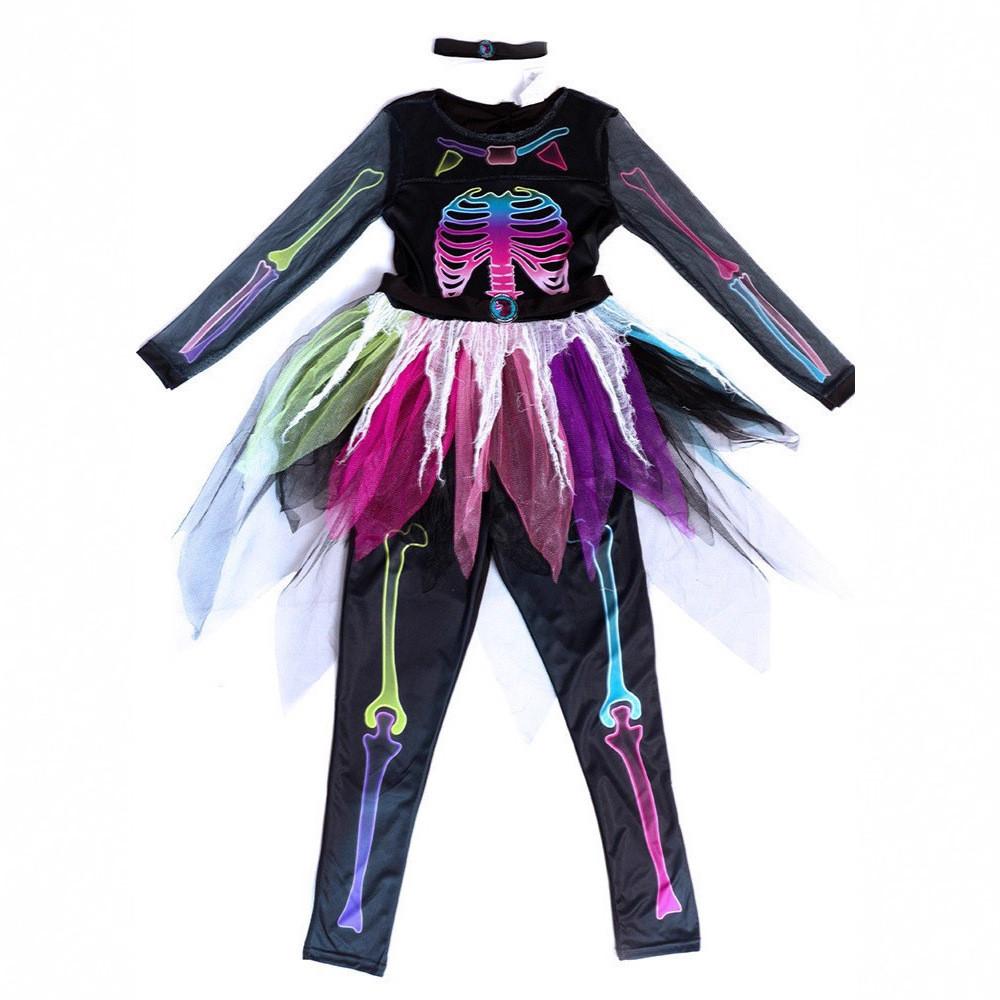 Halloween Human Skeleton Dress For Kids With Polyester Material For Party Cosplay