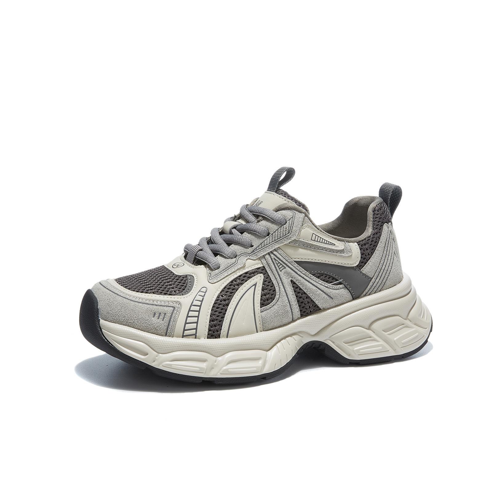 

Spring and autumn new lace-up thick-soled heightening versatile women s shoes retro color matching sports and leisure shoes women 35 сірий колір