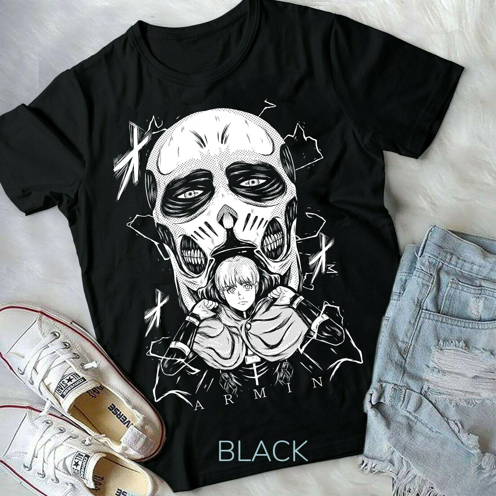 Armin Arlelt T-shirt Attack On Titan SNK Anime Black Shirt T-Shirt All Size L