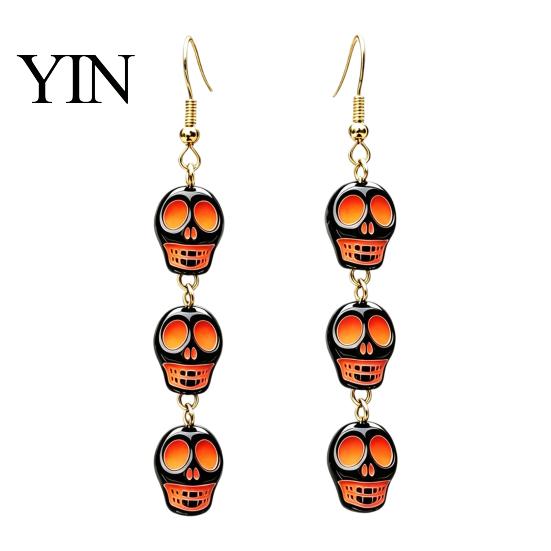 Funny Cartoon Jewelry 1 Pair Acrylic Halloween Earrings for Women, Triple Skulls Drop Dangle Gothic Skull Earrings, Gifts Holiday Cosplay Party