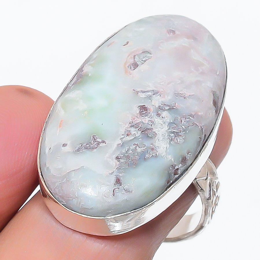 

Natural Larimar Gemstone Handmade 925 Sterling Silver Jewelry Ring Size 8.5 Z0G75
