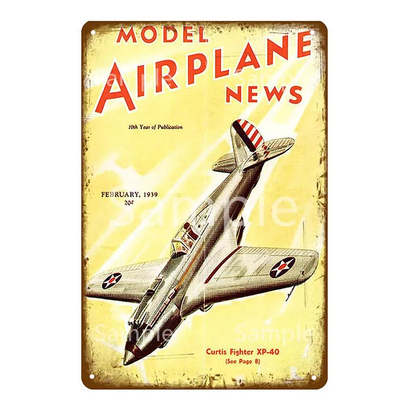 Retro Airplane Metal Signs Fighter Jet Plane Vintage Aircraft Plate Metal Plaque Painting Living Room Home Wall Decoration YL094