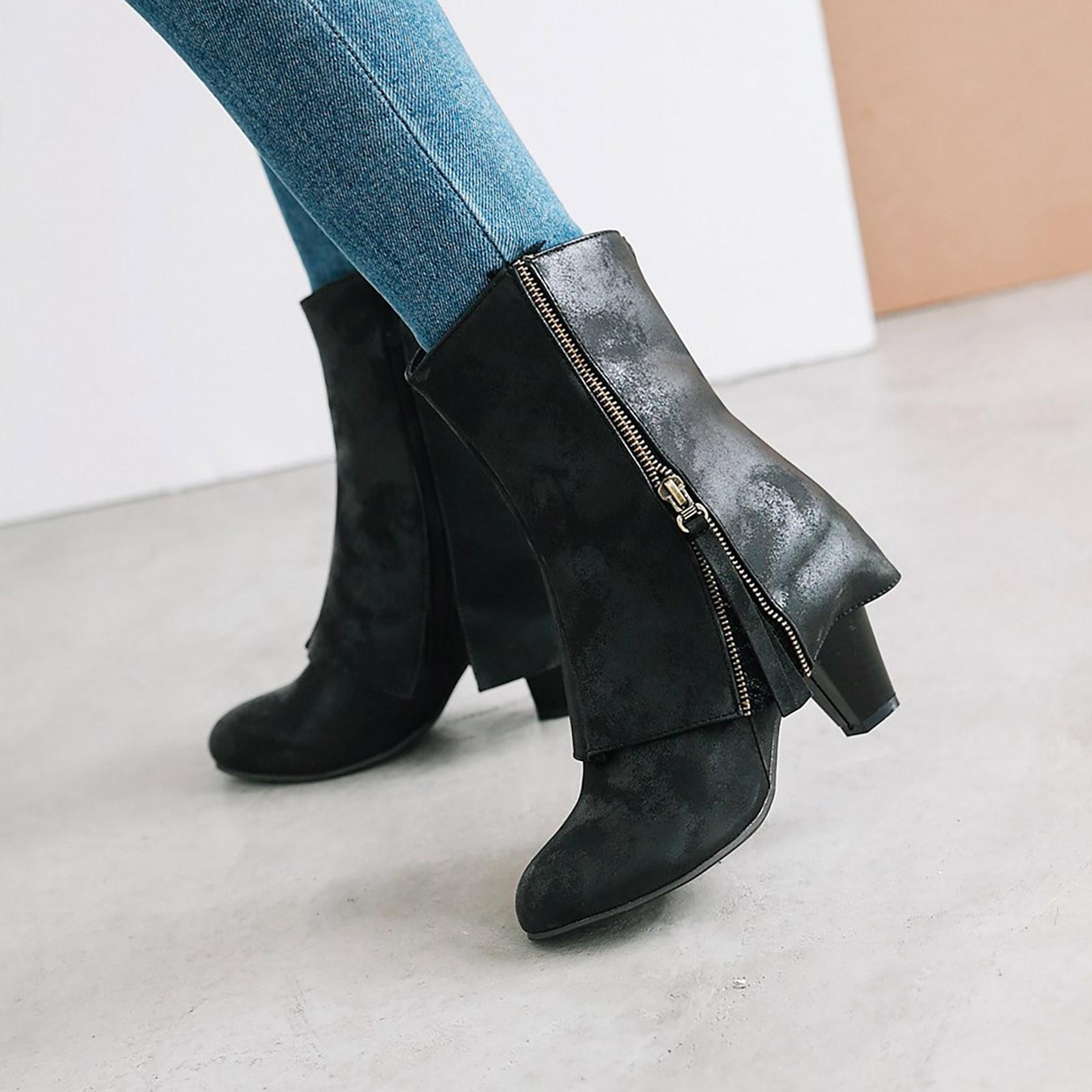 

Винтажные сапоги Короткие сапоги Средние сапоги на толстом каблуке Женские короткие сапоги 38 чёрный