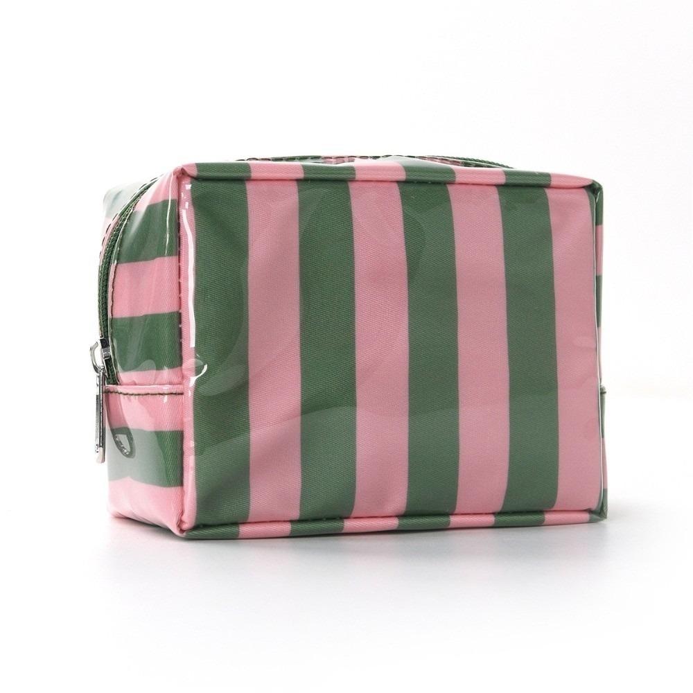 Portable PVC Striped Makeup Bag Mini Cosmetic Pouch Cute Toiletry Bag Daily Use