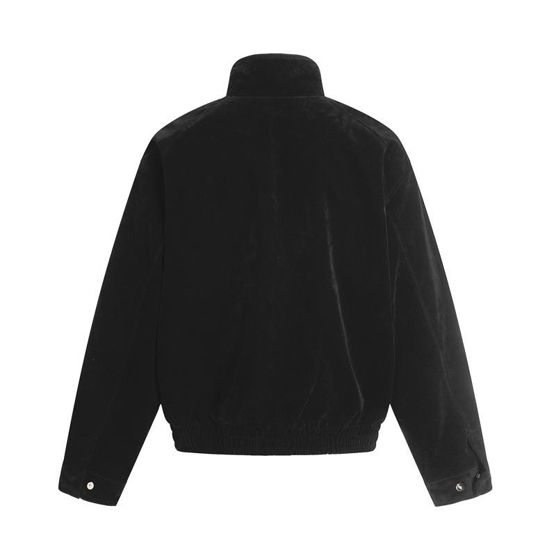 Unisex Suede Fleece Lined Stand Collar Zipper Jacket Streetwear Short Cropped Outerwear Fall
