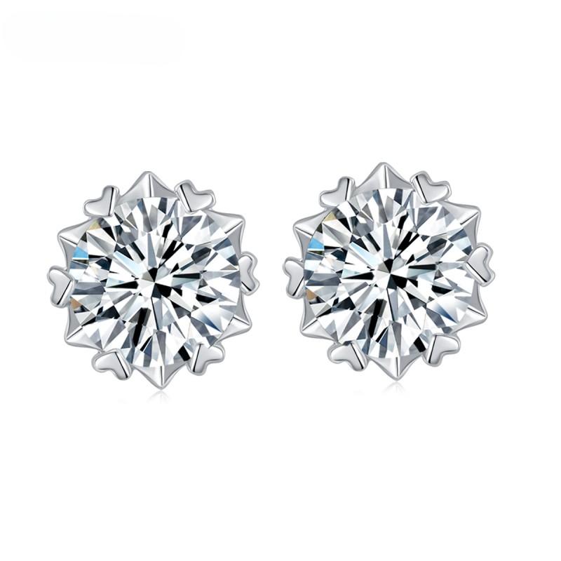 D Color 0.3-1.0 Carat 6.5mm Snowflake Cut  Moissanite Stud Earrings for Women 925 Sterling Silver Wedding Jewelry