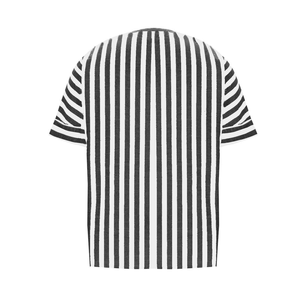 Women's Fashion Loose-Fit V-Neck Button-Down Striped Contrast-Color Short-Sleeve Shirt