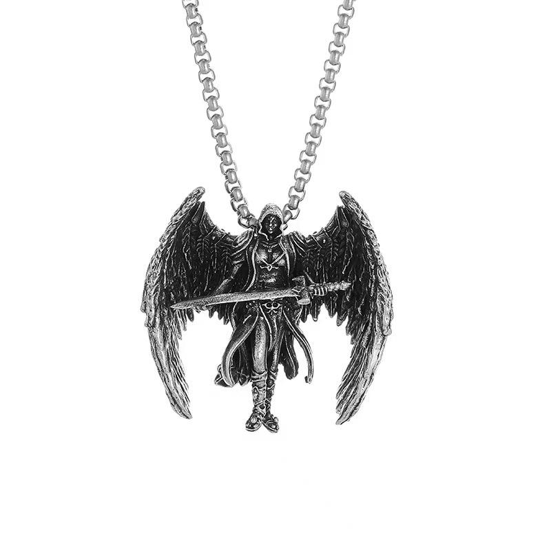 -selling Michael the Archangel Necklace, Retro-stylish, Unique, Alloy Pendant, Sweater Chain