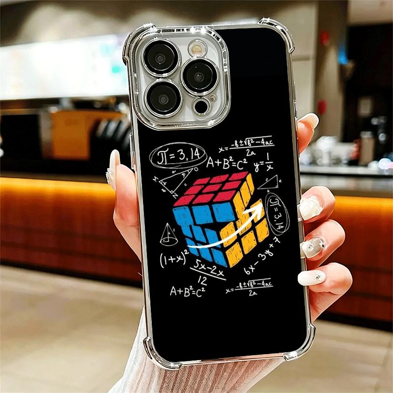 

Rubik Cube Formula Spoofs Math Plating Phone Case For Iphone 16 17 Pro Max Air 16E 14 15 Plus 12 13 Mini Anti-Fall Airabag Cover iPhone 17 Pro