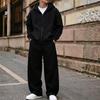 American Fashion Solid Color Zipper Hoodie and Wide Leg Pants Casual Set