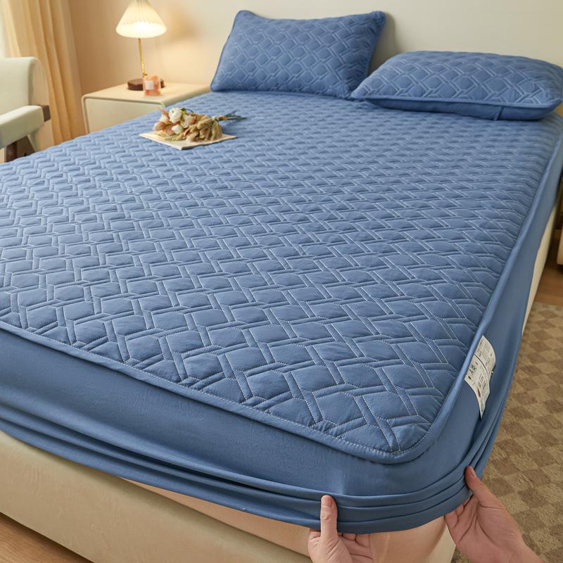 Class A maternal and infant grade solid color mattress three-piece set, cotton padded dust cover, washed cotton non-slip mattress cover