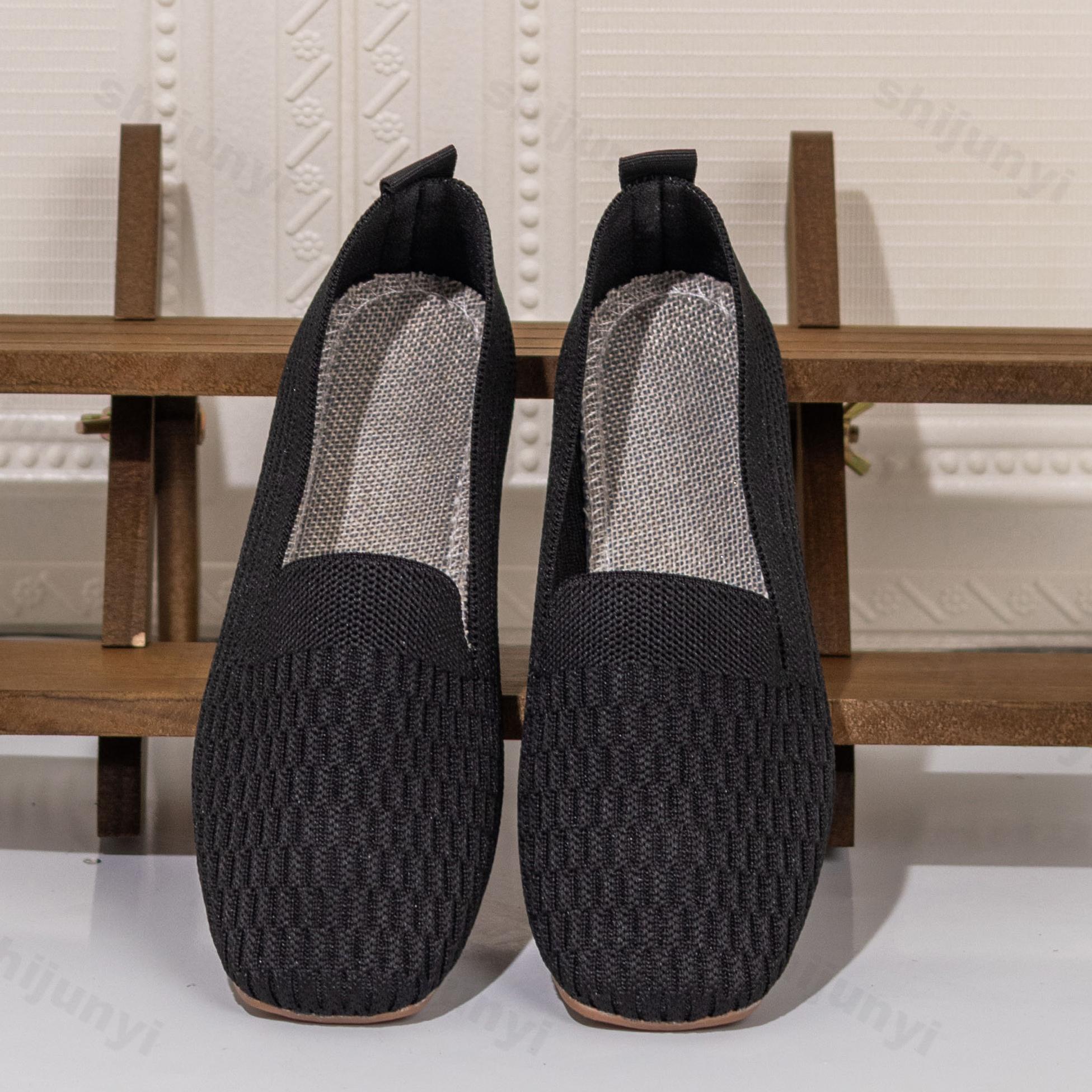 

Модная женская дышащая повседневная обувь из ткани Flyknit, осень 2025, ретро-модная, универсальная, удобная, слипоны, с мелким вырезом, балетки 35 чёрный