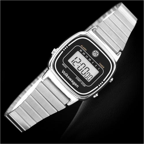 

[Volkswagen Watch] Volkswagen Watch Engraved Lettering Women s Metal Digital Wristwatch Black VW-Beetlenewtro-BK VW-Beetlenewtro-BK
