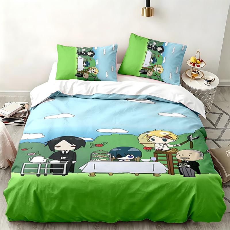 Black Butler 3pc set Perfect for bedroom use Comfortable bedding set includes a duvet cover and two pillowcases Ideal birthday or Christmas gift