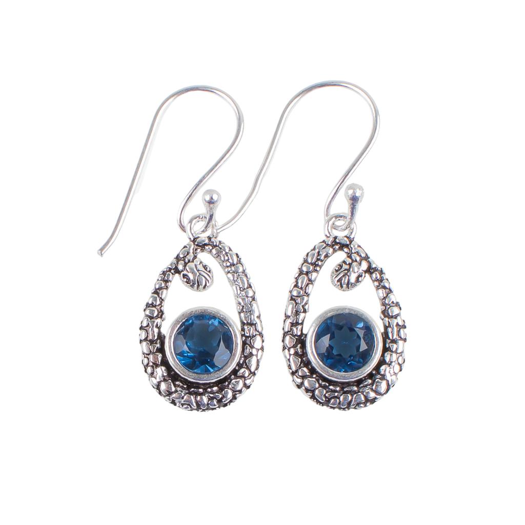 London Blue Topaz Gemstone 925 Sterling Silver Jewelry Drop/Dangle Earrings1.38" CE-3-3