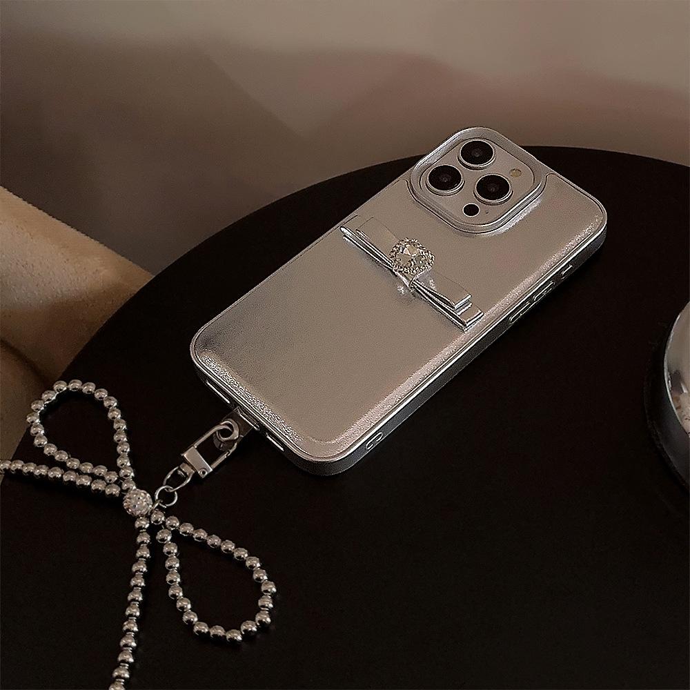 Three dimensional French Bow Hanging Chain Suitable for Apple 16 Mobile Phone Case IPhone 14 Promax Temperament 11 Leather Case 13