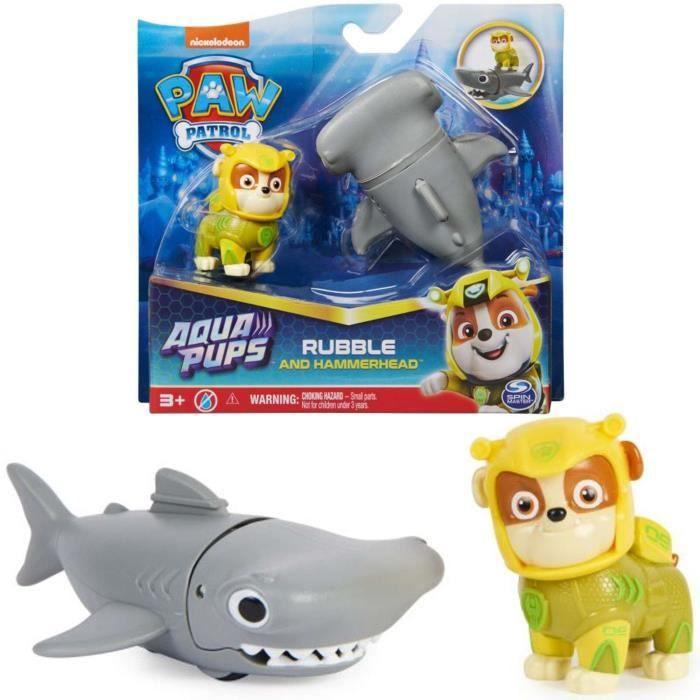 Figurine - spin master - paw patrol aqua pups - rubble - poisson hammer - jaune