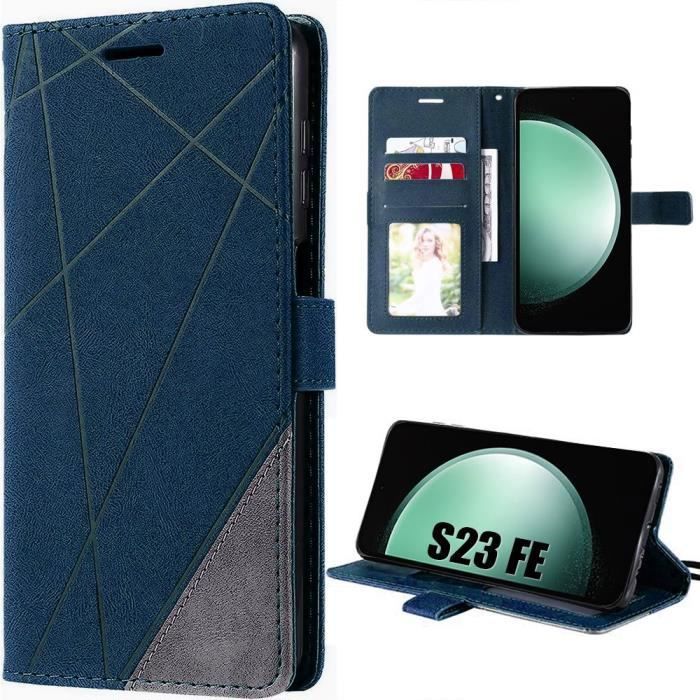 Coque pour Samsung Galaxy S23 FE - BOOLING - Design Rétro Bleu Marine - Protection Antichoc - Porte-cartes