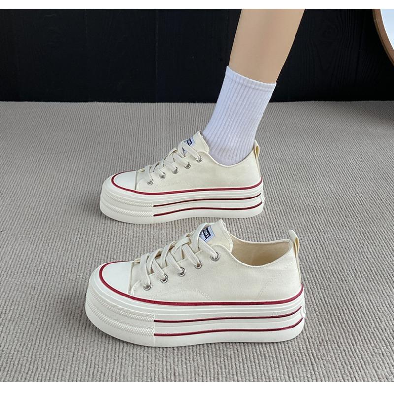 Fashionable Thick-soled Height-increasing Sneakers for Women, Spring/Autumn 2025 New Low-top Canvas Lace-up Casual Women's Shoes
