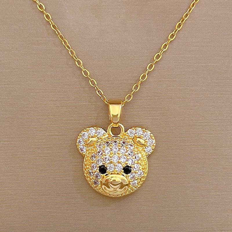 Light Luxury Temperament Gorgeous Full Of Diamonds Cute Bear Necklace Female Versatile Collarbone Chain Titanium Steel Chain