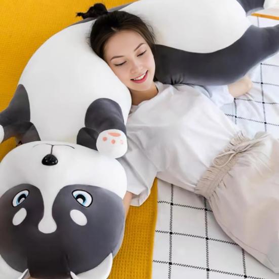 Muñeco de Peluche Husky Animal de Peluche Suave 110/130cm de Largo Almohada de Perro Esponjoso Cojín Decorativo con Forma de Animal para Soporte de Cintura y Espalda