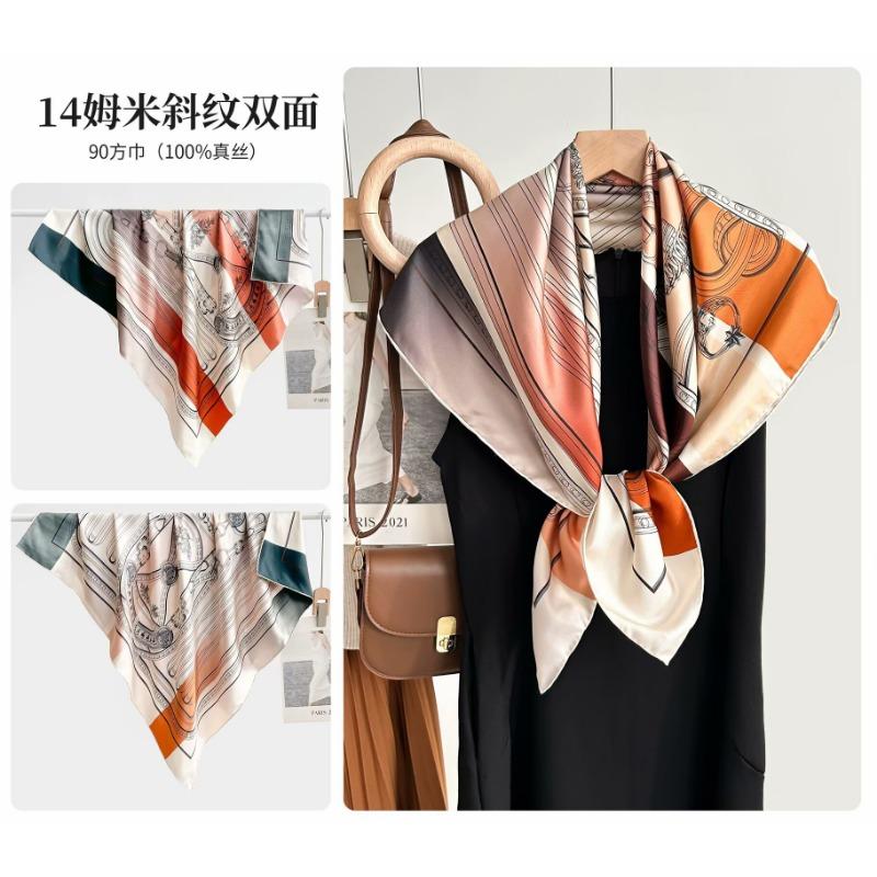 Silk twill 14 mmi large silk scarf women's fashion versatile high-end mulberry silk square scarf light luxury versatile 90 shawl
