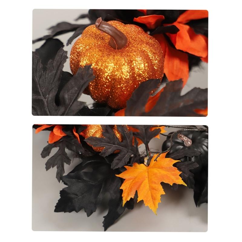Artificial Leaves Wreath Halloween Wreath Decoration 40cm/15.7inch for Front Door Entryway, Porch, Wall Display Use