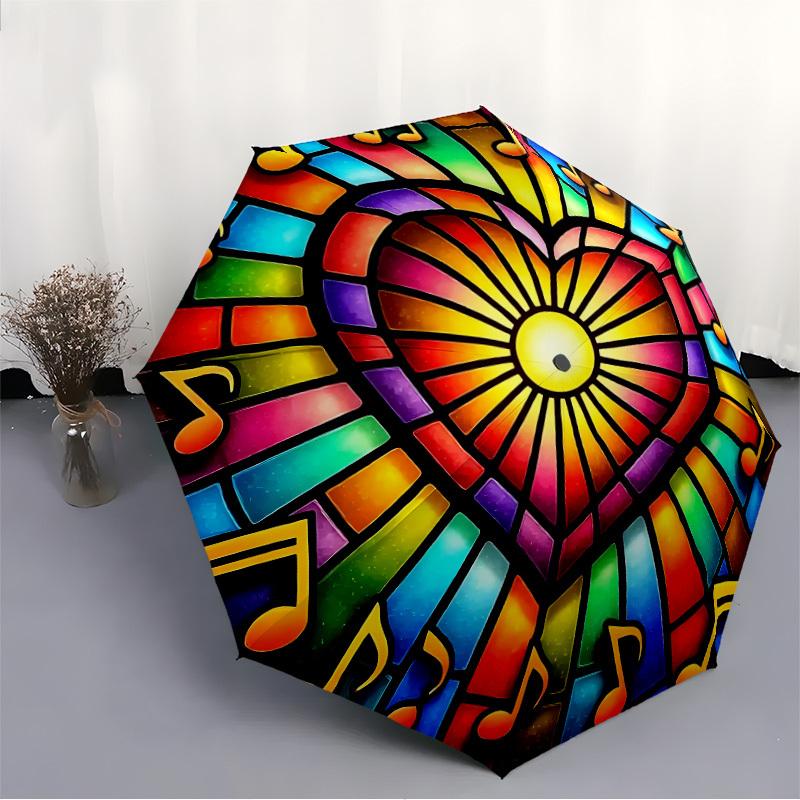 1pc Music StainedGlass Automatic Open/close Umbrella, 8-Rib sturdy structure, Auto Folding/Opening, Portable Travel Umbrella for Women,116