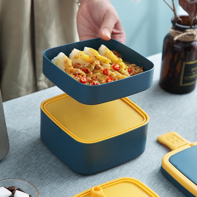 Creative Morandi Double-Layer Student Bento Box - Portable Microwave-Safe Plastic Lunch Box