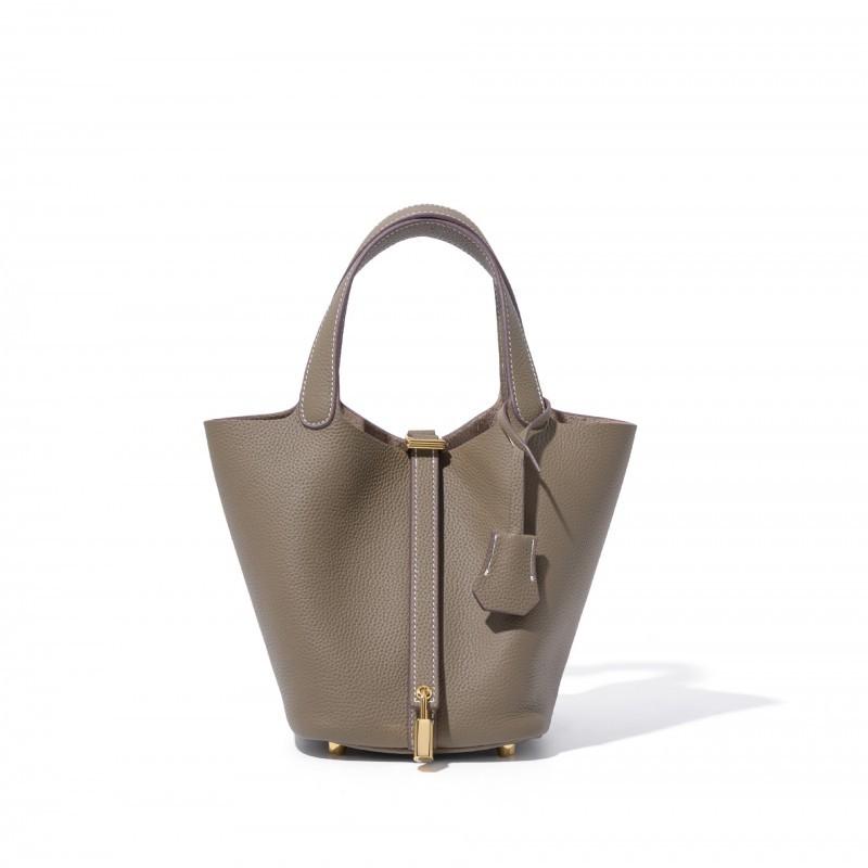 

Factory Classic Top-layer Cowhide Vegetable Basket Bag High-quality Leather Bucket All-match Handbag 18x13x13CM