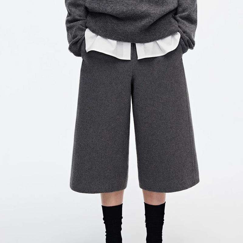 Cotton air layer texture double-sided woolen retro split straight pants autumn and winter new casual versatile S