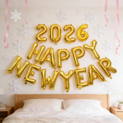 FROHES NEUES JAHR 2026 Zoll Folien-Neujahrsballons Buchstaben Froher Ballon 16 Silvester Banner Kulisse Dekoration