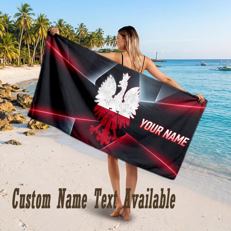 Poland Football Design Beach Towel Custom Text Large Towel for Beach Vacation