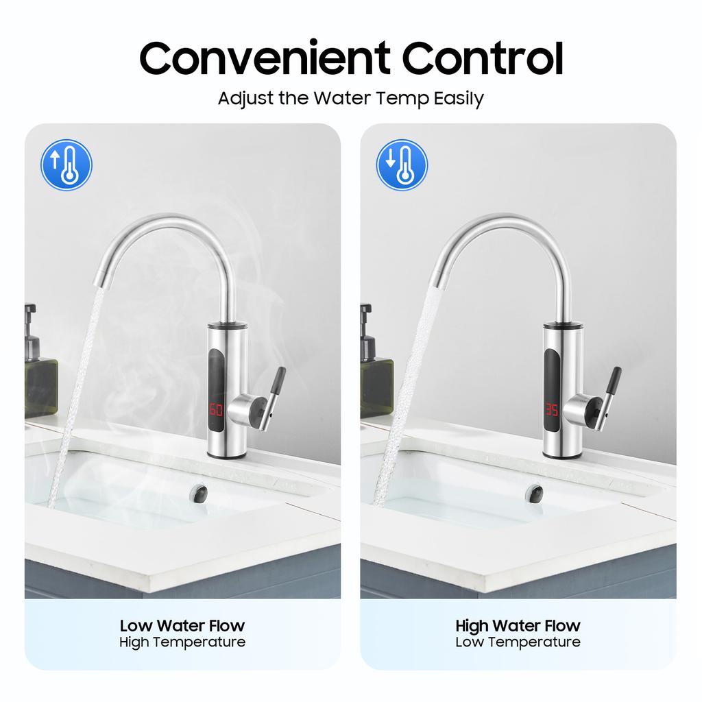 110V 3000W Instant Electric Hot Water Faucet, 304 Stainless Steel Kitchen Sink Faucet with LED Display for Home Bathroom
