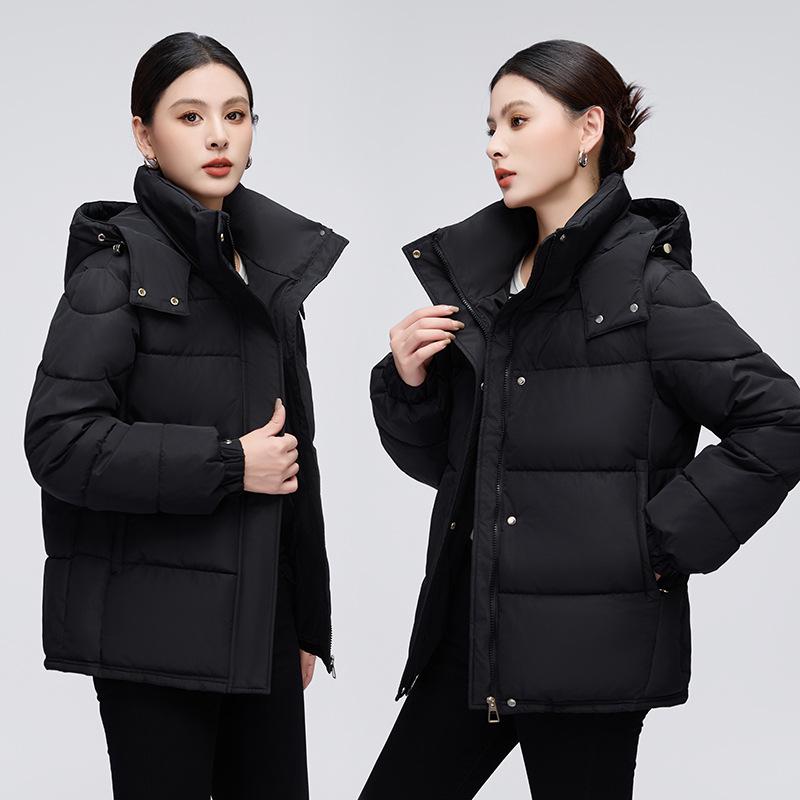 

Женский короткий пуховик с капюшоном - 2025 корейский стиль, миниатюрный, зимняя мода, толстый пух белой утки, горячая распродажа. M чёрный