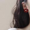 Red Ribbon Bow-knot Vintage Stud Earrings For Women Korean Fashion Autumn Winter Simple Bow Red Stud Earrings Geometric Earring