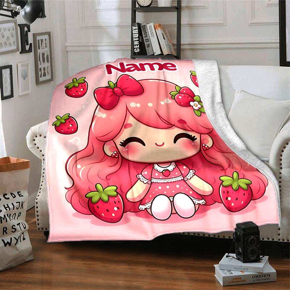 Custom Name Strawberry Shortcake'S Sweet World Party Blanket For Couch Bed Plush Cozy Fuzzy Blanket Super Soft Warm Blankets For Fall And Winter 09162
