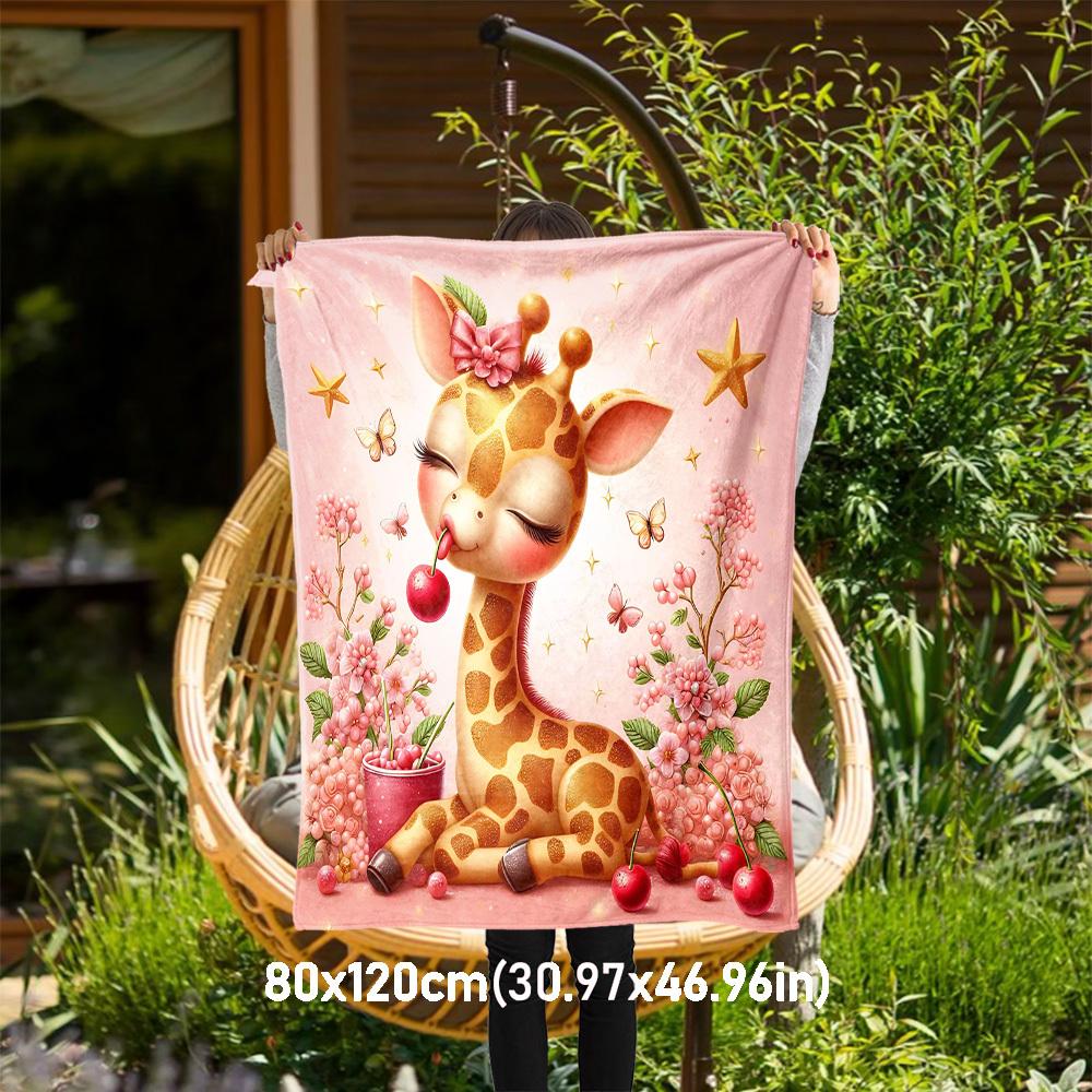 

1pc giraffe, cherry Outdoor Flannel Blanket Soft Warm All-Season Throw for Sofa Bed Car Camping Office, Cozy Gift Idea1123S 80x120cm(31x47inch)