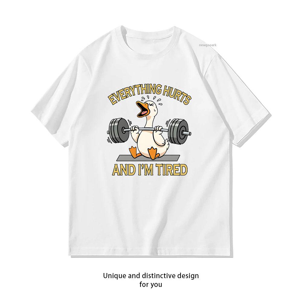 

Уставший, все болит и я устал Футболка Gym Duck женщина мужчина Повседневная хлопковая с принтом футболки одежда для мужчин парень S