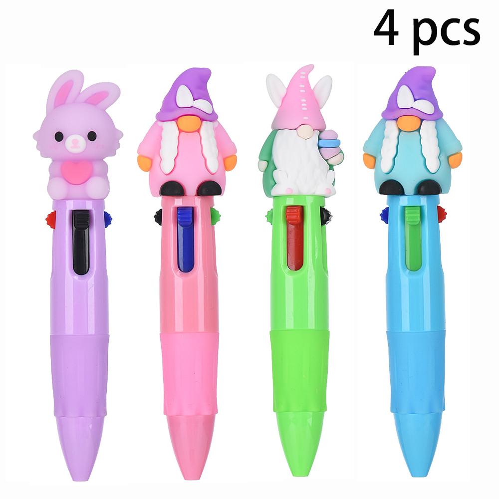 Mini Press Solid Color Four Color Pen Creative High Beauty Student Stationery Easter Cute Press Four Color Account Pen