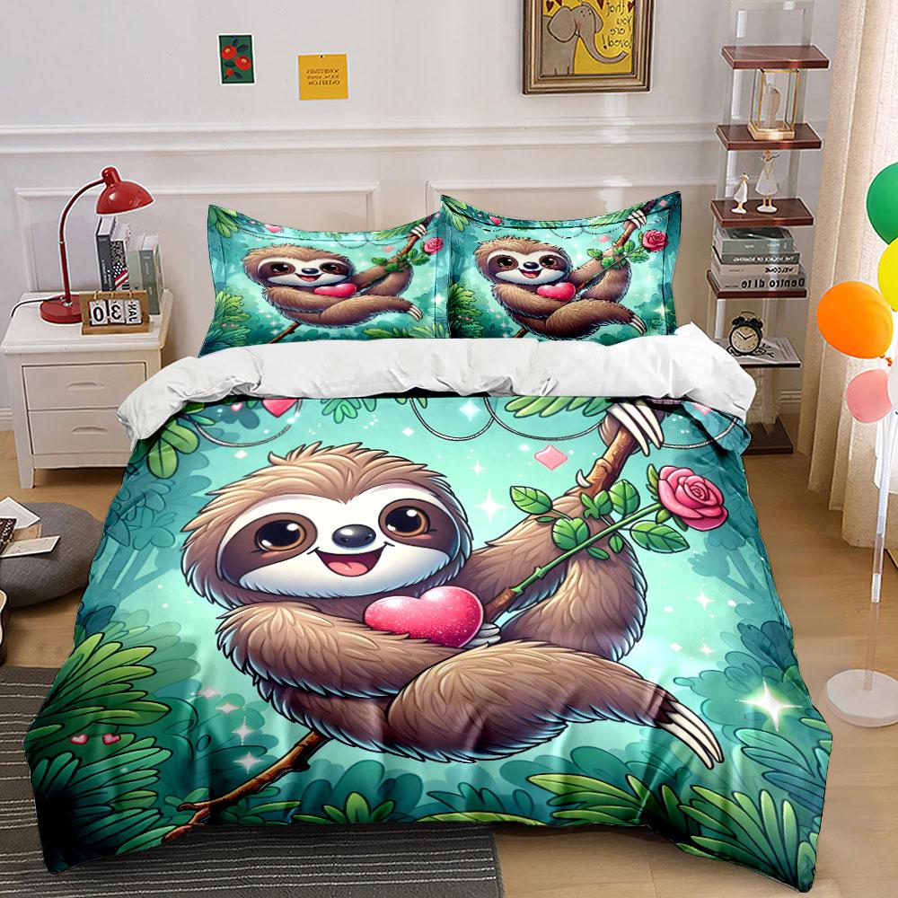 Sloth-Themed Cozy Gift Set Exquisite Three-Piece Bedding Set Gift For Kids And Adults