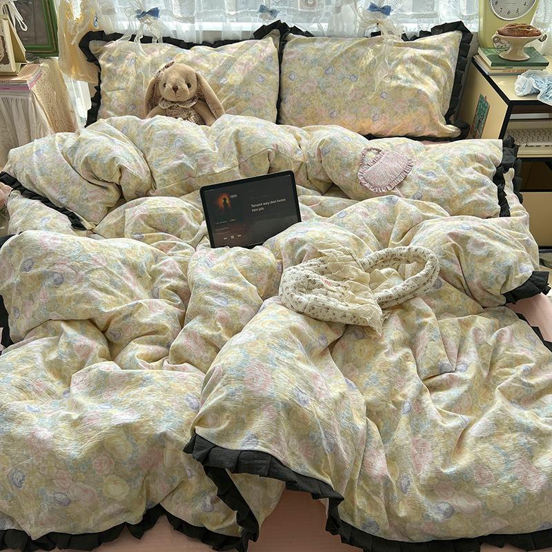 insA Cotton Bed Four-piece Set Pure Cotton New Maternal and Infant Grade Bed Sheet Quilt Cover Student Dormitory Three-piece Set