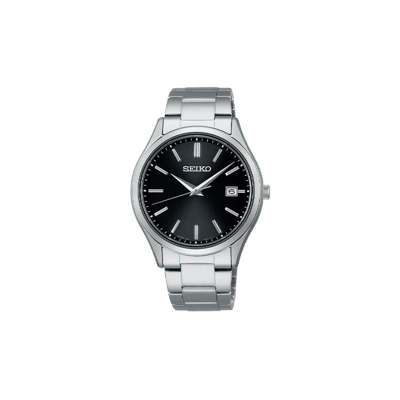 SEIKO 100m waterproof, fashionable and versatile, solar Quartz, Steel Strap, , men s watch, black dial SBPX147 чёрный