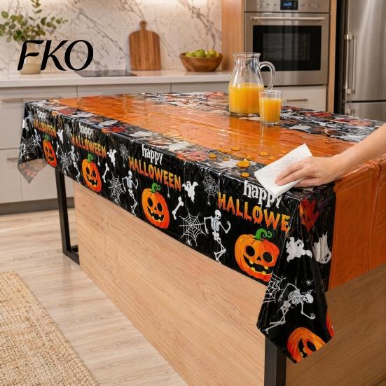 Spooky Tablecloth Happy Halloween Disposable Tablecloth, Pumpkin Ghost Skeleton Waterproof Table Cover for Kitchen Dining Room, Party Supplies