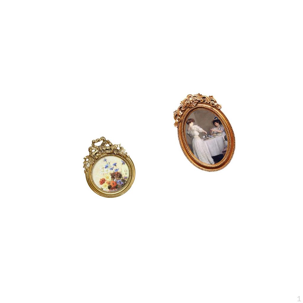 Antique Ornate Vintage Resin Photo Frame Round 3x3 Inch European Decorative Tabletop And Wall
