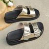 Slippers women's summer wear flat bottom one-word drag retro small sandals beach thick-soled slippers